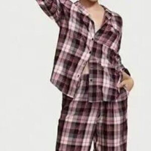 Victoria's Secret Long Plaid Flannel Pajama Top w/scrunchie Size S …